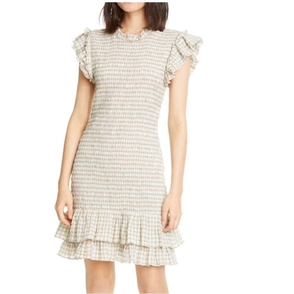 Veronica Beard Cici Smocked Gingham Mini Dress